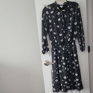 J. Crew Black and White Floral Long Sleeve Dress